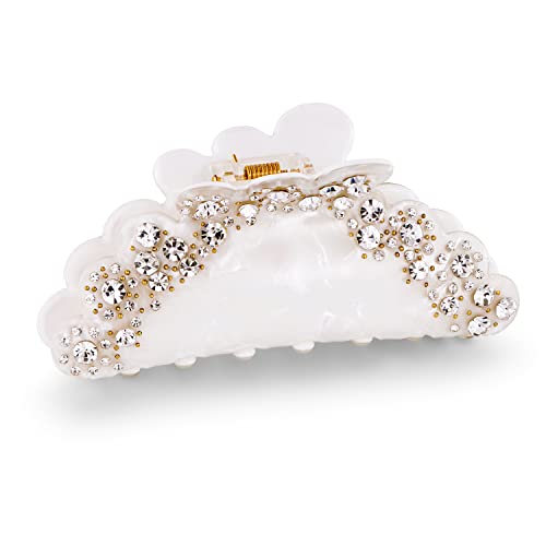 LILIE&WHITE Haarklammer Weiße Haarspange mit Strasssteinen – Elegante Haarklammer aus Acryl für Damen – Robustes Design für sicheren Halt – Modisches Accessoire für dickes und dünnes Haar von LILIE&WHITE