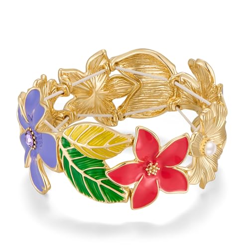 LILIE&WHITE Gold Armreif Goldener Blumenarmreif Für Damen – Buntes Emaille-Design Mit Blumen- Und Blätter-Motiven – Hypoallergen, Farbbeständig Und Nickelfrei von LILIE&WHITE