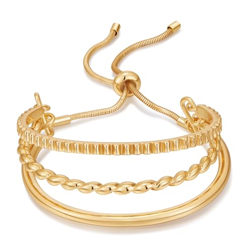 LILIE&WHITE Damen Armband – Goldfarbenes Armreif-Set im Schichten-Look mit Verstellbarer Kette – Stilvoller Schmuck für Alltag und Besondere Anlässe von LILIE&WHITE