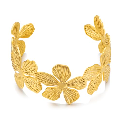 LILIE&WHITE Armreif Damen Armreif mit Blumendesign – Eleganter Goldfarbener Schmuck für Frühling und Sommer – Stilvolles Accessoire für Alltag und Feste von LILIE&WHITE