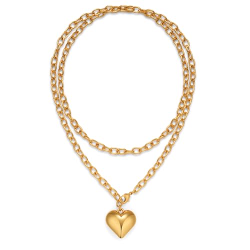 LILIE&WHITE Gold Halskette für Damen mit Herzanhänger, Doppelkettendesign, Langlebig, Nicht Verblasst, Geschenk für Damen von LILIE&WHITE