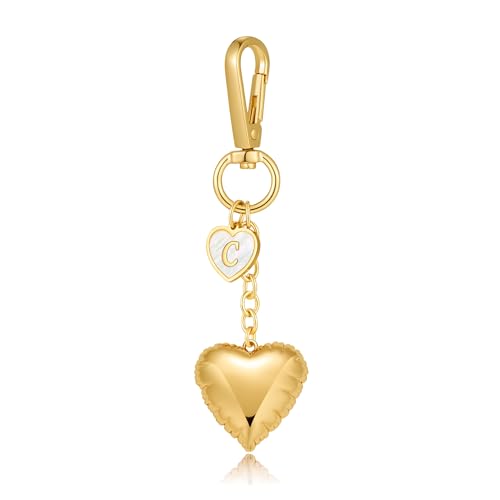 LILIE&WHITE Gold Herz Schlüsselanhänger mit Buchstabe C Personalisiert – Langlebig & Farbecht, Geschenkidee für Geburtstag, Jubiläum oder Alltag von LILIE&WHITE