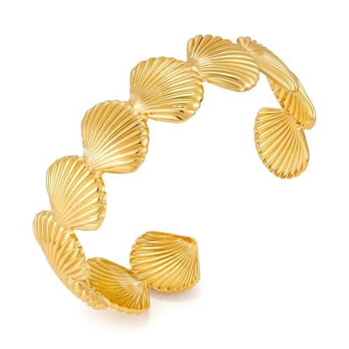 LILIE&WHITE Armreif für Damen, Goldener Muschel-Design Armreif, Offenes und Elegantes Schmuckstück, Leicht und Stilvoll, Schmuck für Alltag und Besondere Anlässe von LILIE&WHITE