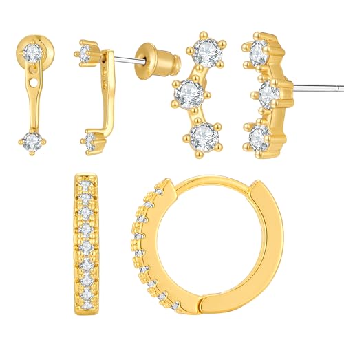 LILIE&WHITE Ohrringe Elegantes 3er Set Ohrstecker für Damen, Zeitloses Design mit Zirkonia, Perfekt für Alltag und besondere Anlässe, Goldene Ohrringe im modernen Stil von LILIE&WHITE