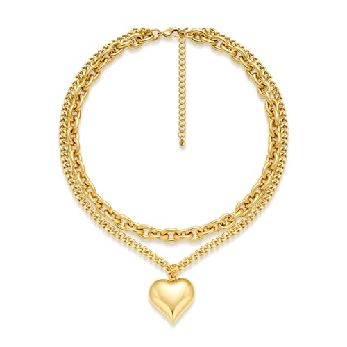LILIE&WHITE Damen Halskette Gold Herzanhänger – Zwei-Lagen Kette, Nicht Abfärbend & Allergiefrei, Modischer Schmuck für Alltag & Geschenk für Frauen von LILIE&WHITE