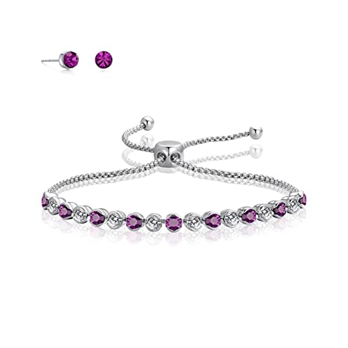 LILIE&WHITE Hellviolette Armbänder mit glänzendem Zirkonia-Kristall, Tennis-Armband, Diamant, verstellbare Armbänder, Tennis-Armband und Ohrstecker-Set, Schmuck, Geschenk von LILIE&WHITE