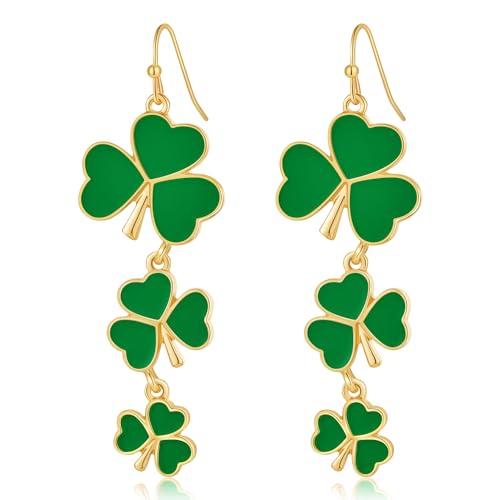 LILIE&WHITE Irische Kleeblatt-Ohrringe für Frauen, grüne Kleeblatt-Ohrringe, Kleeblatt-Ohrhänger, goldene Ohrringe, St. Patricks Day-Ohrringe, Glücksohrringe, Schmuck, Geschenke von LILIE&WHITE