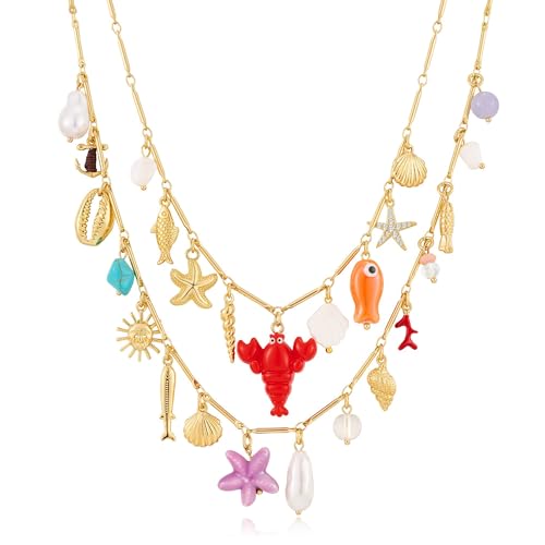 LILIE&WHITE Meerjungfrau-Inspiriertes Lobster Anhänger Halskette mit Perlen und Meeresmotiven, Hypoallergen, Langlebig, Trendiges Schmuckstück für Damen, Geschenk für Sommer und Strandliebhaber von LILIE&WHITE