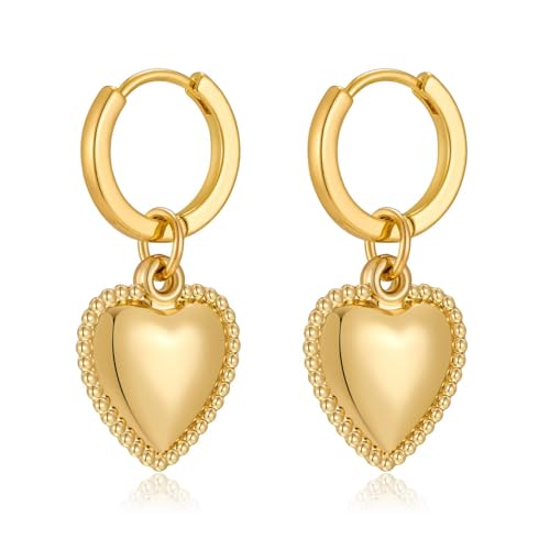 LILIE&WHITE Ohrringe Für Damen Goldene Creolen mit Herzanhängern – Elegante Damen-Ohrringe im Romantischen Design, Perfekt für Alltag und Besondere Anlässe von LILIE&WHITE