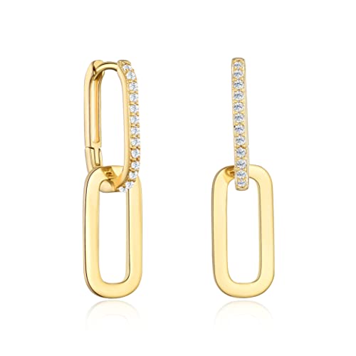 LILIE&WHITE Pave Cubic Zircon Convertible Link-Ohrringe für Frauen, 14K Gold Creolen für Frauen, Paperclip-Link-Ketten-Schmuck, Tropfen-Ohrringe-Set für Frauen von LILIE&WHITE