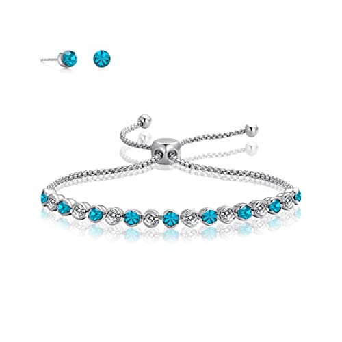 LILIE&WHITE Seeblaue Armbänder mit glänzendem Zirkonia-Kristall-Tennis-Armband, Diamant-verstellbaren Armbändern, Tennis-Armband und Ohrstecker-Set, Schmuck, Geschenk von LILIE&WHITE