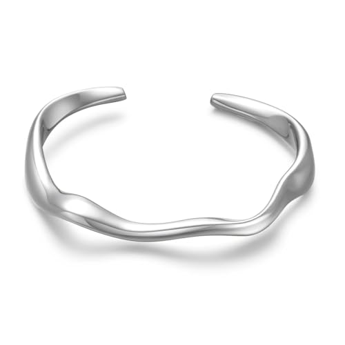 LILIE&WHITE Sliver Manschette Armreif Armbänder für Frauen Trendy Armband Non Tarnish Open Manschette Armband Einstellbare Armreif von LILIE&WHITE