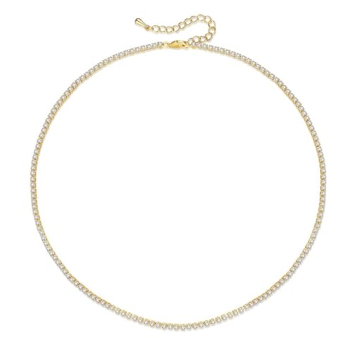 LILIE&WHITE Elegante Tennis-Halskette für Damen - Vergoldete Kette mit Strass-Steinen - Verstellbares Schmuckstück für Alltag und besondere Anlässe von LILIE&WHITE