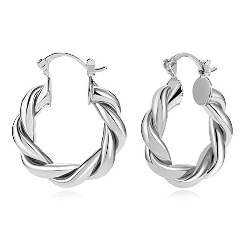 LILIE&WHITE Silberne Creolen Ohrringe für Damen, Gedrehtes Design, Hochglanzpoliert, Zeitloser Schmuck für Alltag und Anlass von LILIE&WHITE