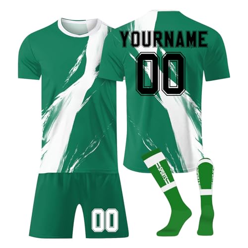 Fußballtrikot Personalisiert Kinder Jugend Erwachsene Fusstball Shorts Socks&trikots 3 Teiliges Set,mit Team Name & Number Logo Atmungsaktiv Sport T Shirts Trainingshose Fanartikel Trikot(#F Green) von LILIHOT
