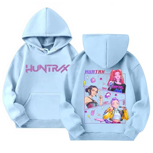 Hoodie Mädchen Kapuzenpullover mit Anime Drucken Casual Langarm Pullover für Jungen Mädchen Hip Hop Streetwear Lustige Sweatshirt Oberteile Herbst Winter Hoodies 2-14 Jahre(#B Light Blue,9-10 Jahre) von LILIHOT