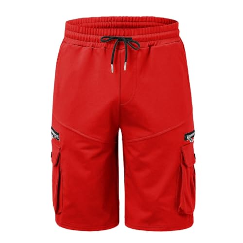 LILIHOT Cargo Short Herren Sommer Kurze Hosen Outdoor Wanderhose Jogginghose mit Taschen Arbeitshosen Klassisch Cargohose Bequeme Freizeithose Stretch Bermudashorts Chino Short Arbeitsshort(Rot,XL) von LILIHOT