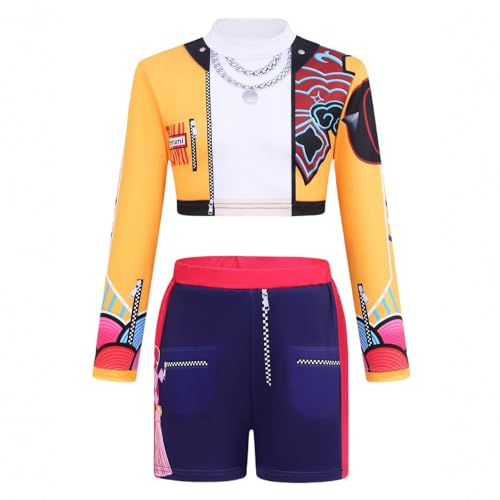 LILIHOT Merch Kostüm Mädchen,Anime Cosplay Fan Merch Halloweens Kostüme Bühne Rollenspiel Uniform Sets Karnevalskostüme Dress Up Party für Kinder Ab 3 Jahre(#I Orange,9-10 Jahre) von LILIHOT