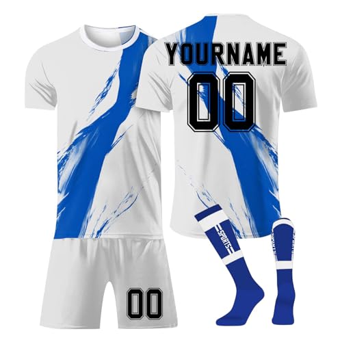LILIHOT Personalisiert Fußballtrikot Kinder Erwachsene Fusstball Shorts Socks&Trikots 3 Teiliges Set,mit Namen Teamname Nummer Logo Atmungsaktiv Sport Tshirt Trainingsanzug Fantrikot(#F White) von LILIHOT