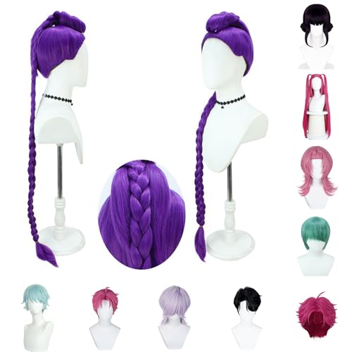 Perücke Damen Kostüm Perücke Kinder/Erwachsene, Lila Perücke Lang,Perücke Pink Perücken Cosplay Costume Wig Anime Jäger Popsänger Haarteil für Karneval Halloween Party(#A Kinder) von LILIHOT