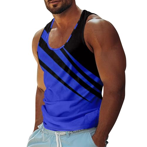 Tank Tops Herren Muskelshirt Bodybuilding Achselshirt Sport T-Shirt Sommer Ärmellose Unterhemden Bequem Atmungsaktiv Muscle Shirt Gym Funktionsshirt Achselshirts Freizeit Strand Top(#B Blue,3XL) von LILIHOT
