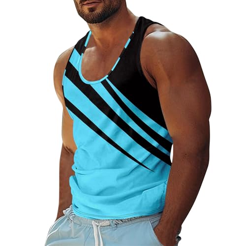 Tank Tops Herren Muskelshirt Bodybuilding Achselshirt Sport T-Shirt Sommer Ärmellose Unterhemden Bequem Atmungsaktiv Muscle Shirt Gym Funktionsshirt Achselshirts Freizeit Strand Top(#B Cyan,3XL) von LILIHOT