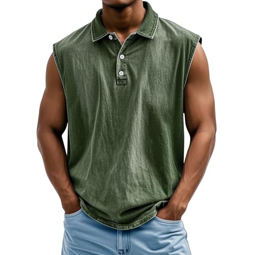 LILIHOT Tank Tops Herren Muskelshirt Knopfleiste V Ausschnitt Sport Tshirts Sommer Ärmellos Unterhemden Muscle Shirts Gym Funktionsshirt Achselshirts Casual Strand Top mit Tasche(#C Army Green,XXL) von LILIHOT
