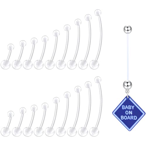 1.6 mm(14 g) Bauchnabelpiercing Schwangerschaft 18 stk Clear Acryl Lang Piercing Bauchnabel 1stk Fleixble Blau Schwangerschaftspiercing Pregnancy Barbell für Frauen Damen Bioflex Bananen Piercings von LILIJUAN
