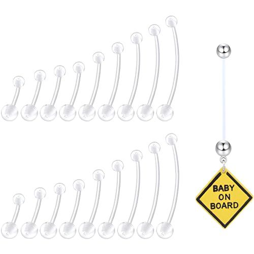 1.6 mm(14 g) Bauchnabelpiercing Schwangerschaft 18 stk Clear Acryl Lang Piercing Bauchnabel 1stk Fleixble Gelb Schwangerschaftspiercing Pregnancy Barbell für Frauen Damen Bioflex Bananen Piercings von LILIJUAN