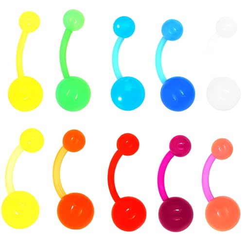 1.6 mm(14 g) Buntes Piercing Retainer 10 stück Flexible Acryl Bauchnabelpiercing 10 mm Helix Septum Stecker Bar Set Curved Barbell Studs Kit Retainers Frauen Männer Rook Schmuck mit 5/8 mm Balls von LILIJUAN