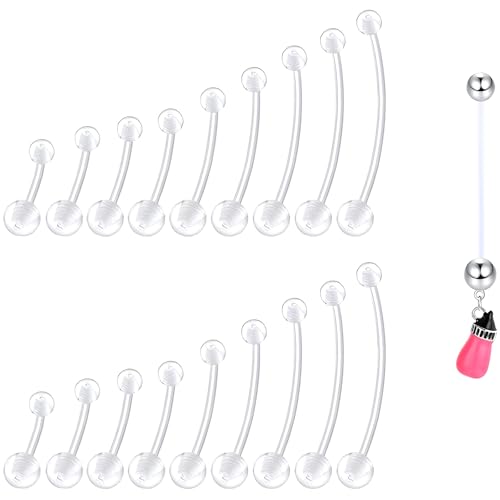 1.6 mm(14 g) Clear Bauchnabelpiercing Schwangerschaft 19 stk Acryl Lang Bar Schwangerschaftspiercing Babyflasche Stil Fleixble Pregnancy Bananen Piercing Bioflex Barbell für Frauen Damen10-38 mm von LILIJUAN