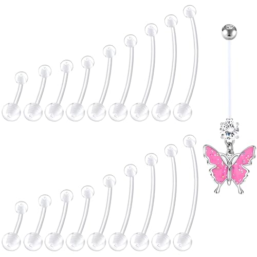 1.6 mm(14 g) Clear Bauchnabelpiercing Schwangerschaft 19 stk Acryl Lang Bar Schwangerschaftspiercing Schmetterling Stil Fleixble Pregnancy Bananen Piercing Bioflex Barbell für Frauen Damen10-38 mm von LILIJUAN