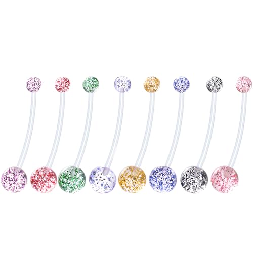 1.6 mm(14 g) Clear Piercing Retainer 8 stück Flexible Acryl Bauchnabelpiercing 38 mm Helix Septum Stecker Bar Set Curved Barbell Studs Retainers Frauen Männer Rook Schmuck mit 5/8 mm Buntes Balls von LILIJUAN