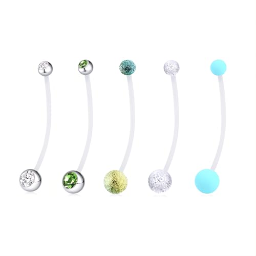 14 G Grün Bauchnabelpiercing für Schwangerschaft Damen Frauen 5 stk Acryl Lang Nabelpiercing Plastik Retainers Piercing Set Kreierter Zirkon Kunststoff Pregnancy Belly Button Rings Kit Length 38 MM von LILIJUAN
