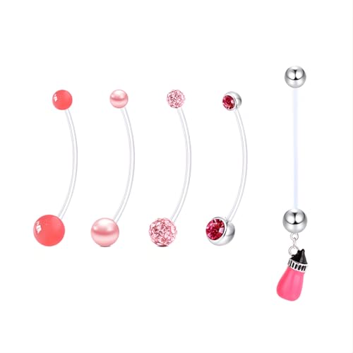 14 G Rosa Bauchnabelpiercing Schwangerschaft für Damen Frauen 5 stk Acryl Bauchnabel Piercing Kunststoff Nabelpiercing Kit Clear Plastik Retainers Set Pregnancy Belly Button Rings Length 38 MM von LILIJUAN