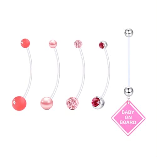 14 G Rosa Bauchnabelpiercing Schwangerschaft für Damen Frauen 5 stk Acryl Bauchnabel Piercing Set Plastik Clear Retainers Kunststoff Nabelpiercing Kit Pregnancy Belly Button Rings Length 38 MM von LILIJUAN