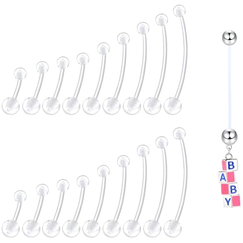 LILIJUAN 1.6 mm(14 g) Clear Bauchnabelpiercing Schwangerschaft 19 stk Acryl Lang Bar Schwangerschaftspiercing BABY Stil Fleixble Pregnancy Bananen Piercing Bioflex Barbell für Frauen Damen10-38 mm von LILIJUAN