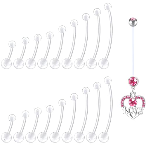 LILIJUAN 1.6 mm(14 g) Clear Bauchnabelpiercing Schwangerschaft 19 stk Acryl Lang Bar Schwangerschaftspiercing LOVE Stil Fleixble Pregnancy Bananen Piercing Bioflex Barbell für Frauen Damen10-38 mm von LILIJUAN