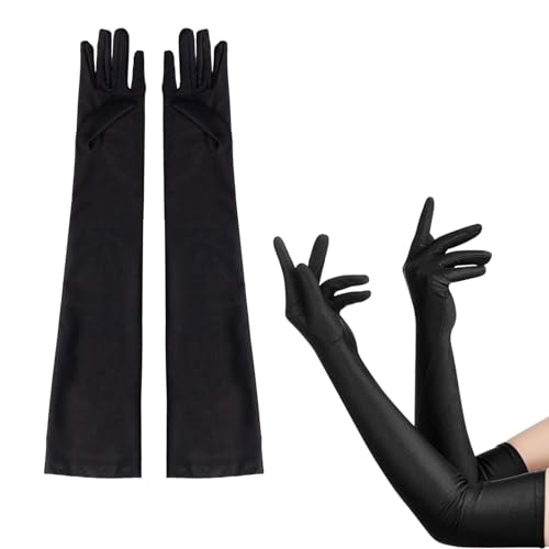1 Paar Handschuhe Damen,Schwarze Lang Gloves,Handstulpen Satin Frauen Elegant Abendhandschuhe Lange,Schwarz Gothic Handschuh Stoff für Women Mädchen Halloween Abschlussball Kostüm Stoffhandschuhe von LILIKAI
