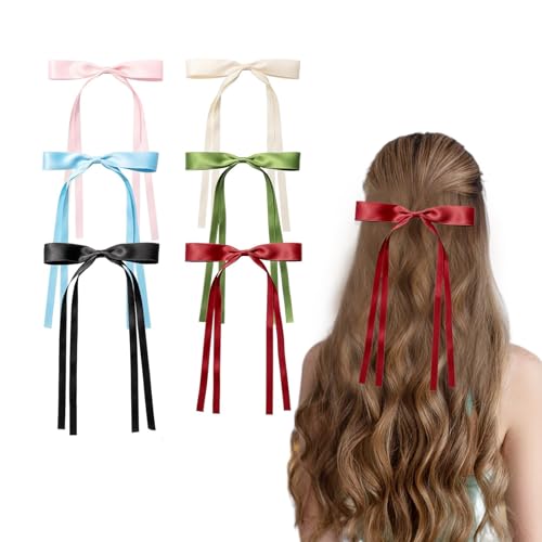 6 Stück Haarschleife Haare Schleifen Haarschleifen Haarspange Ribbon Haarspangen für Damen Frauen Cheerleader Hair Bow Clip Mädchen Haarklammern Bänder Schnappverschluss Bogen Aesthetic Haarschmuck von LILIKAI