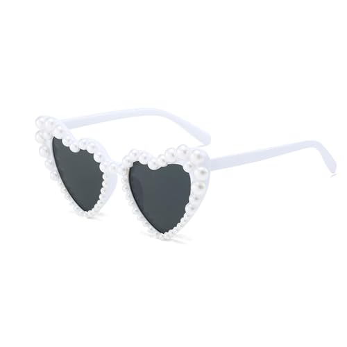 Herz Sonnenbrille Herzbrille Herzform Herzbrillen Brille Heart Glasses Herzsonnenbrille weiß Hochzeit Shaped Sunglasses Bride Perle Vintage Damen Herzförmige Braut Party Sonnenbrillen Accessoires von LILIKAI