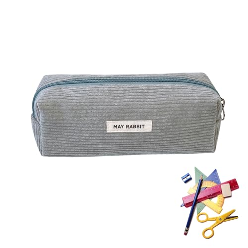 Federmäppchen Aesthetic,Cord-Stoff Mäppchen Grau Pencil Case Clean Girl Federtasche Schlamppermäppchen Erwachsene Mädchen Teenager Etui Stifte Klein Federmappe Stiftemäppchen für Schule (grau) von LILIKAI