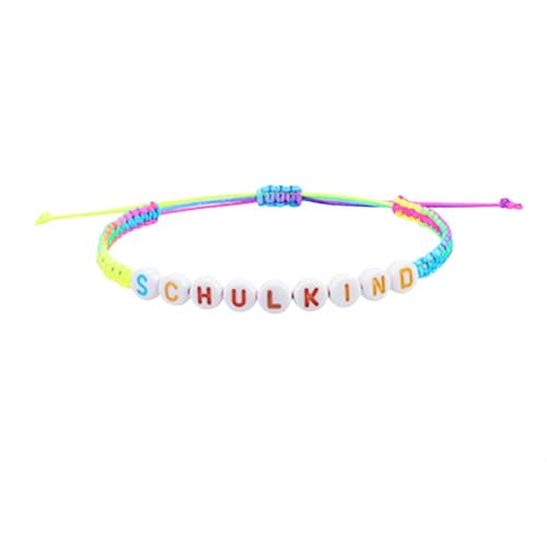 Schulkind Armband Mädchen,Einschulung Geschenk Schulanfang Geschenke Armbänder Deko Kinder Einschulungsgeschenk Kette Schmuck Buchstaben Mädchenfarbenes Elastisches,für Schulanfänger Schmuckgeschenke von LILIKAI