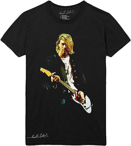 Kurt Cobain T Shirt Guitar Photo Colour Logo Official Unisex Black T-Shirts & Hemden(3X-Large) von LILININ