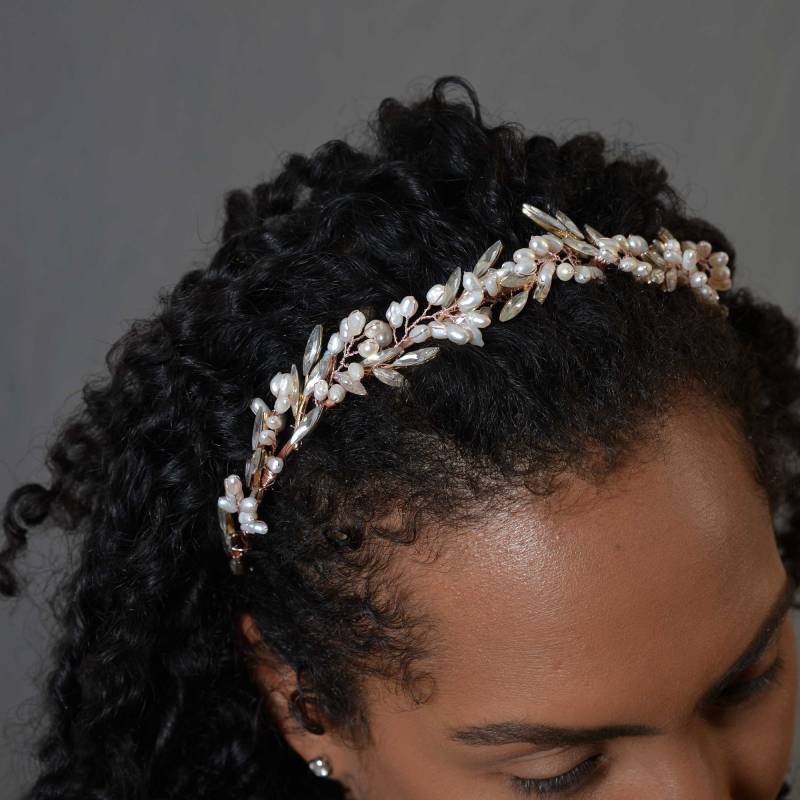 Rose Gold Hochzeit Haarband, Blume Blatt Floral Kopfband, Braut Boho Haarteil von LILLEYSTUDIO