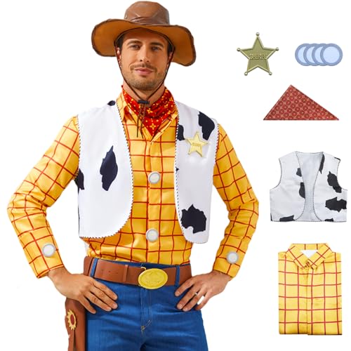 LILLIWEEN Woody Hemd Herren Plaid Button Down Langarm Arbeit Freizeithemd, Cowboy Kits, M von LILLIWEEN