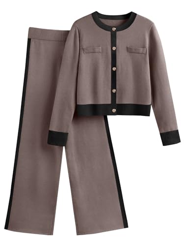 LILLUSORY Damen-Lounge-Pullover-Set, 2-teiliges Set, passende Strickjacke, Pullover und Hose mit weitem Bein, Herbst-Outfits 2025, Muskatnuss, Medium von LILLUSORY