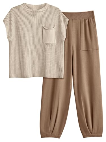 LILLUSORY 2-teiliges Strickset für Damen, trendiges Sweatsuit-Set, Hellkhaki, S von LILLUSORY