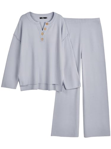 LILLUSORY Damen 2-teilige trendige Outfits Oversized Slouchy Matching Sets Cozy Knit Trainingsanzug Sets, Hellgrau, XL von LILLUSORY