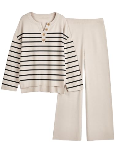 LILLUSORY 2-teiliges trendiges Outfit für Damen, übergroß, lässig, passendes Set, gemütliches Strick-Sweatanzug-Set, Streifen Aprikose, 38 LILLUSORY 2-teiliges trendiges Outfit für Damen, übergroß, lässig, passendes Set, gemütliches Strick-Sweatanzug-Set, Streifen Aprikose, 38 von LILLUSORY